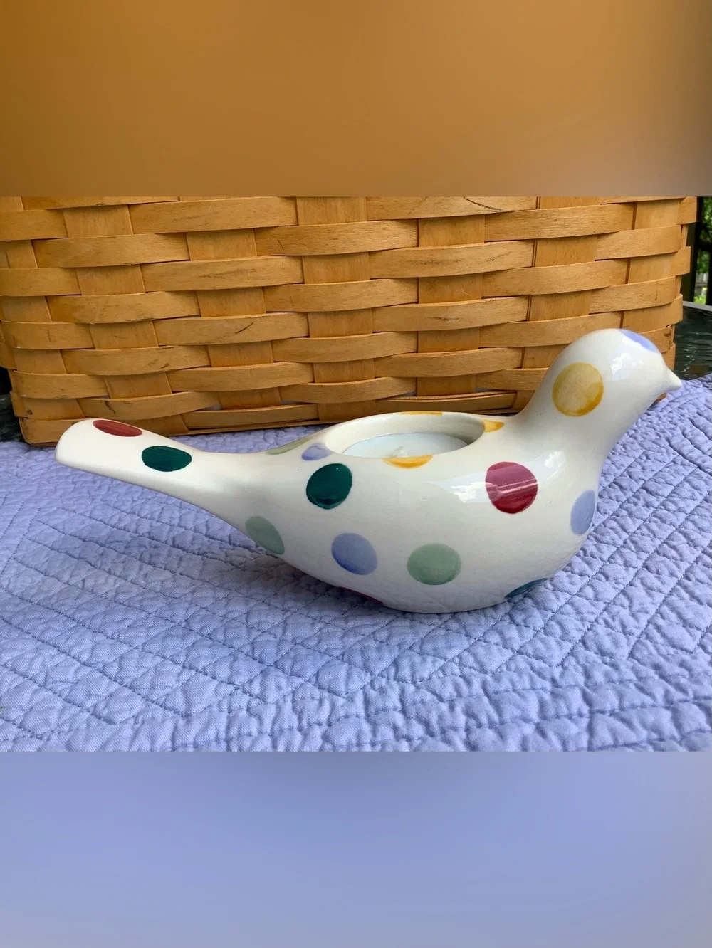 Emma Bridgewater Pottery Polka Dot Dove Tea light Holder